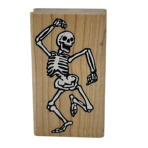 Halloween Dancing Skeleton Rubber Stamp Wood Mount Inkadinkado 3850-M USA Spooky